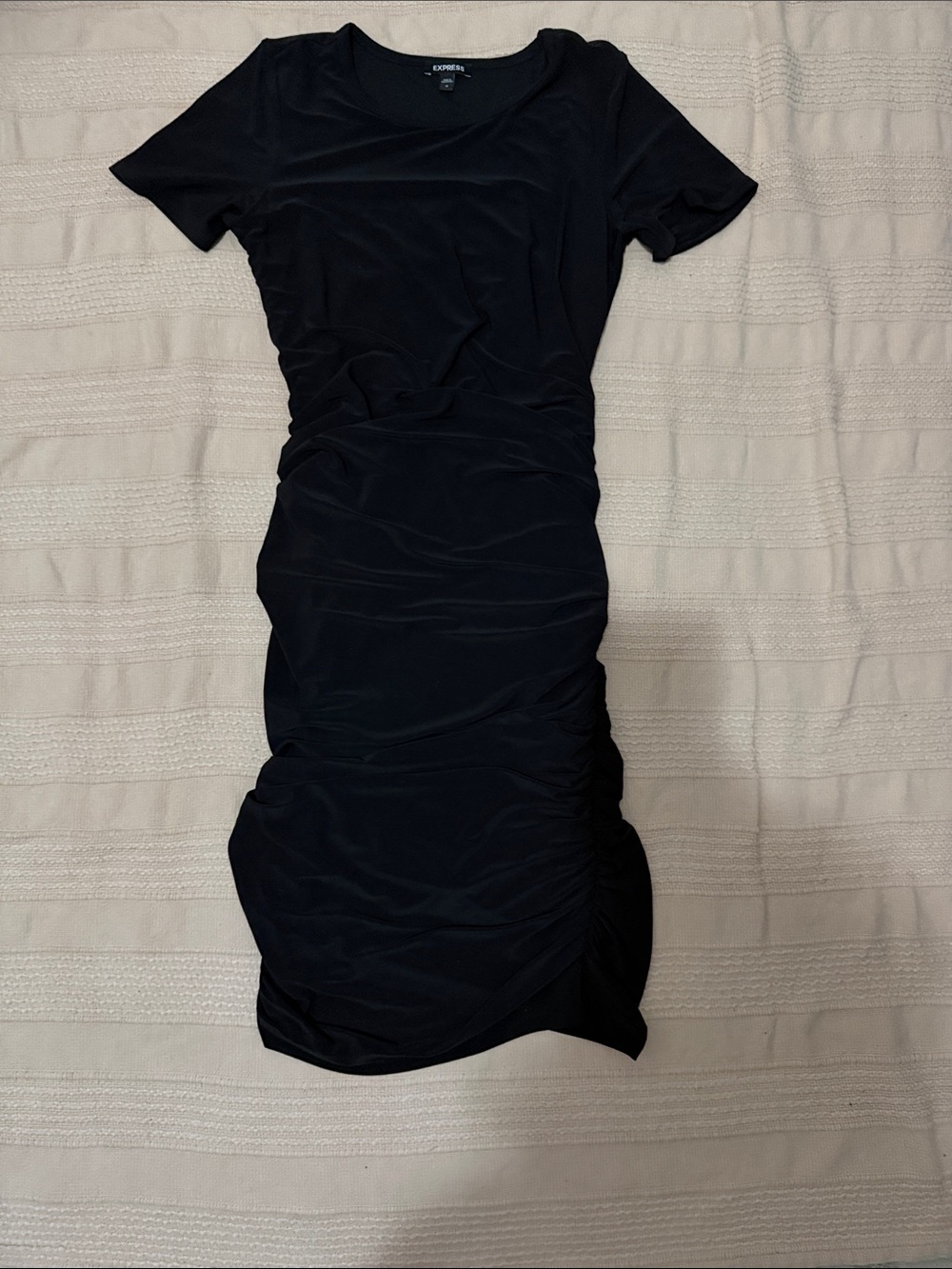 Express Black Short Sleeve Ruched Bodycon Mini Dress
